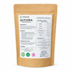 A stand-up kraft paper pouch of Velnoura Glycora Gynecology Wellness Blend, featuring a detailed white label with text, nutritional facts, and green and pink certification logos, set against a plain white background.